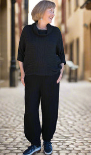 GRIZAS COWL NECK- CRINKLED SILK BLOUSE - BLACK-5403